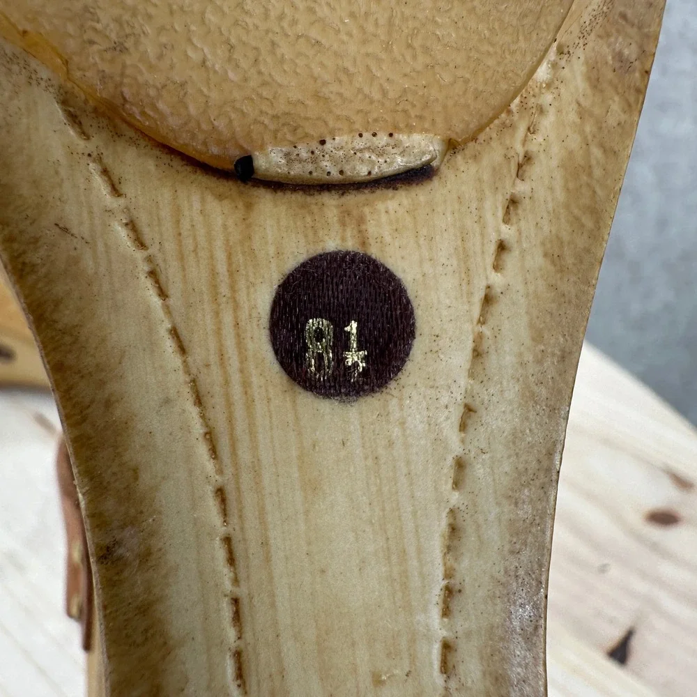 Seychelles Ciao Wedge Sandals Womens 8.5 Brown Leather Wood Platform Studded